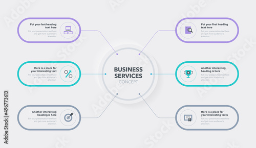 Modern business services concept with six stages. Easy to use for your website or presentation.