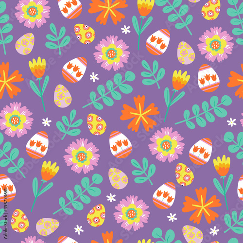 Seamless pattern for Easter holiday. Childish background for fabric, wrapping paper, textile, wallpaper and cards.