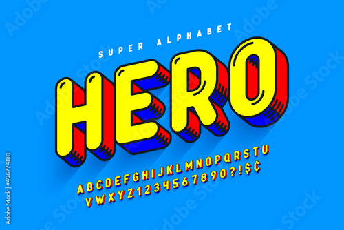 Trendy 3d comical design, colorful alphabet, typeface, abc