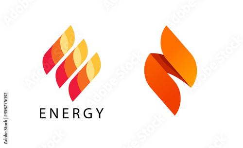 Foto Energy flame logo vector or gas ignite abstract logotype orange red yellow color