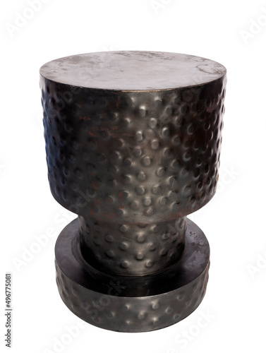 Exclusive bedside table of blued steel in loft style isolated on white background