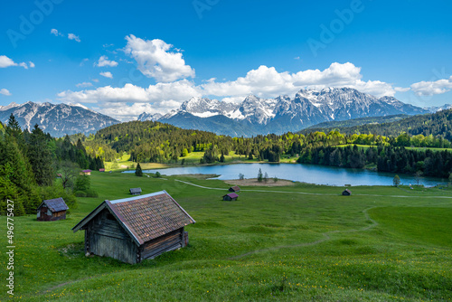 Geroldsee, auch Wagenbrüchsee, mit Karwendel, Krün, Werdenfelser Land, Oberbayern, Bayern, Deutschland, Europa photo
