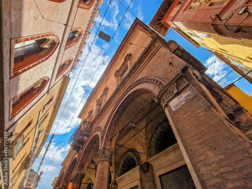 bologna italy medieval buildings house in mercanzia place photo