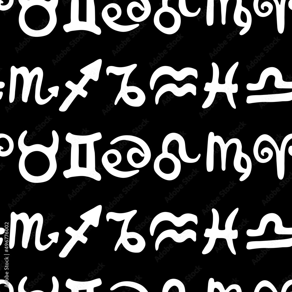 Western horoscope symbols seamless pattern vector. Funny handdrawn