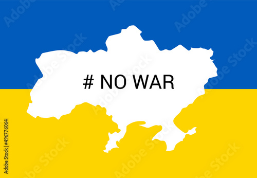 Ukraine flag carved in the shape of the country. Map of Ukraine. The slogan is no war. Ukraine is a large country in Eastern Europe.