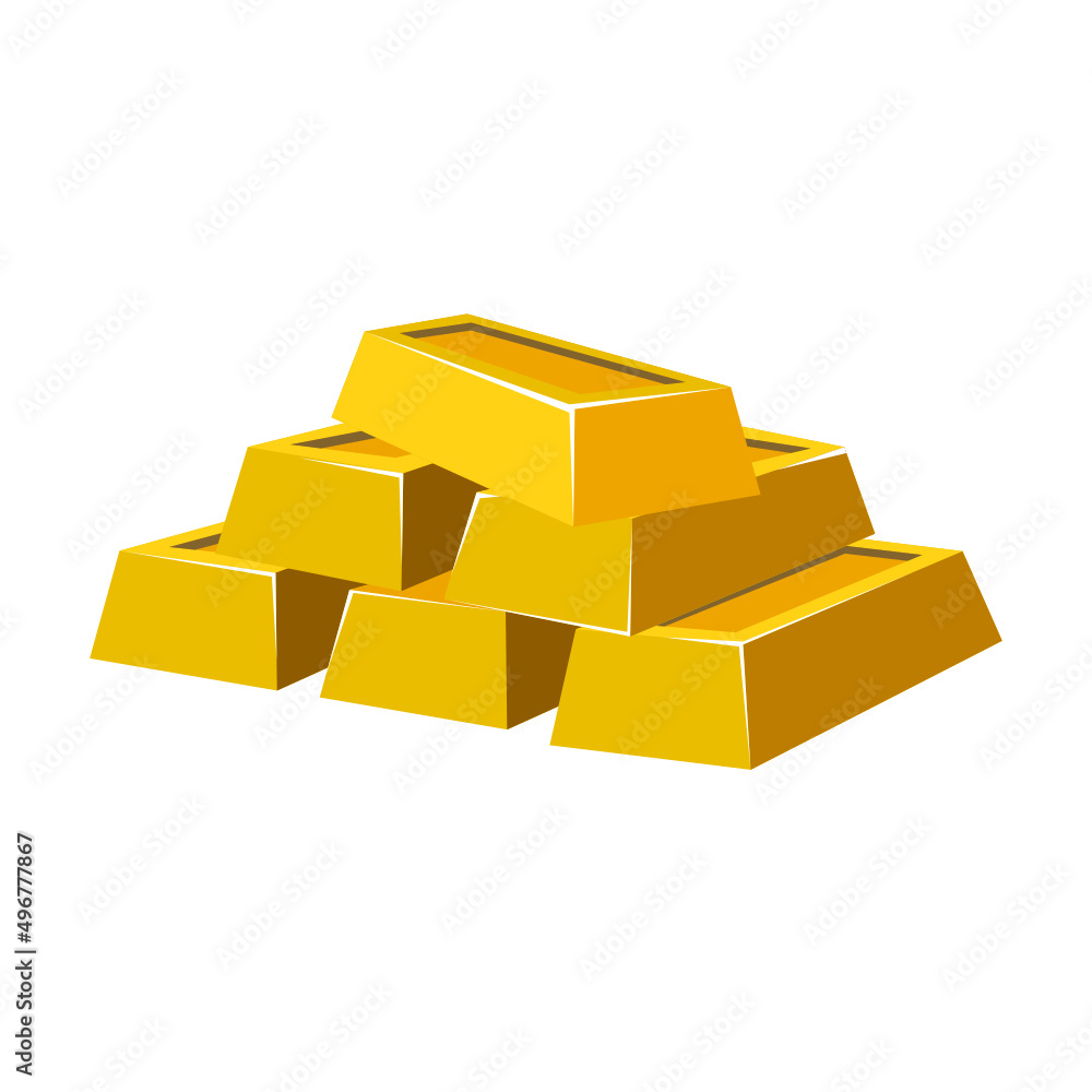 Gold bars in trendy flat design isolated vector on white background, objects  graphic design.