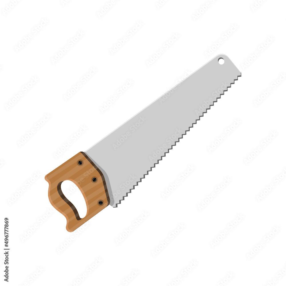 Saw in trendy flat design isolated vector on white background, objects graphic design. Saw in trendy flat design isolated vector on white background, objects graphic design.