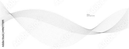 Light grey abstract background, vector wave of flowing particles, curvy lines of dots in motion, technology and science theme, airy and ease futuristic illustration.