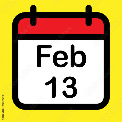 Calendar icon thirteenth February