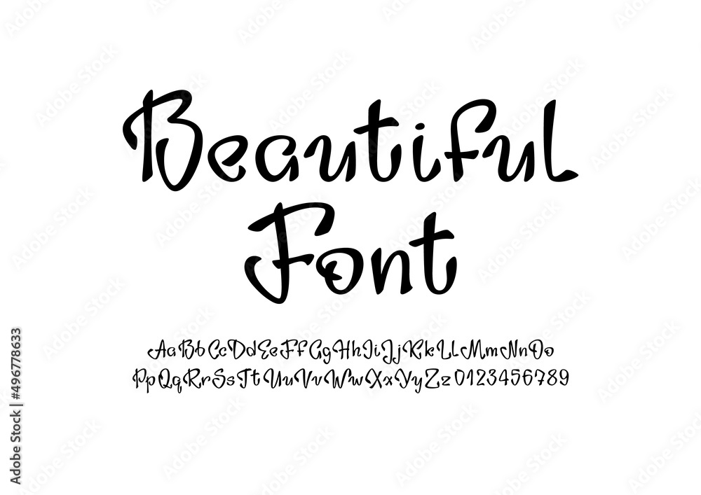 Black cursive font, handwritten script alphabet, calligraphy cursive typeface, vector hand drawn