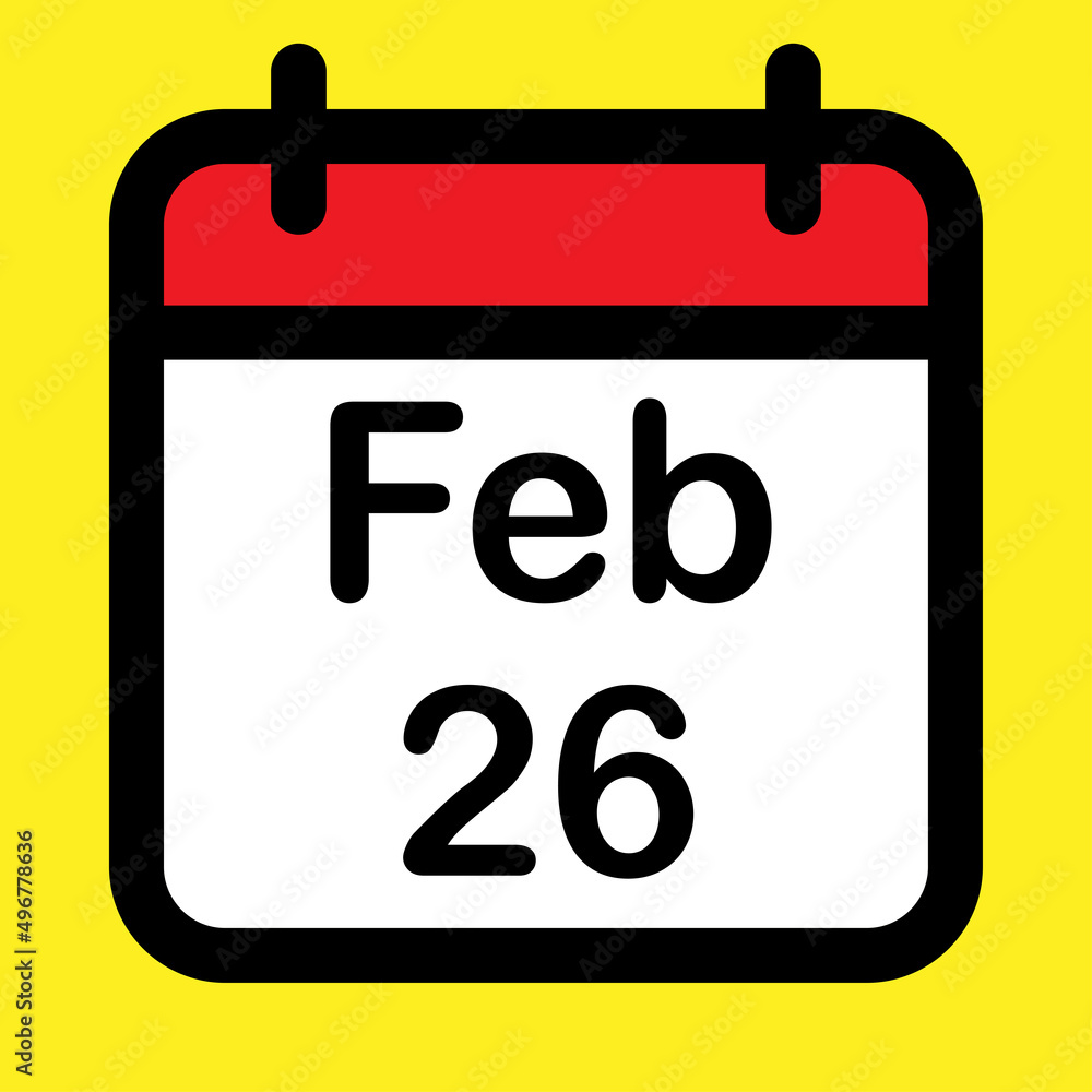 Calendar icon twenty sixth February Calendar icon twenty sixth February