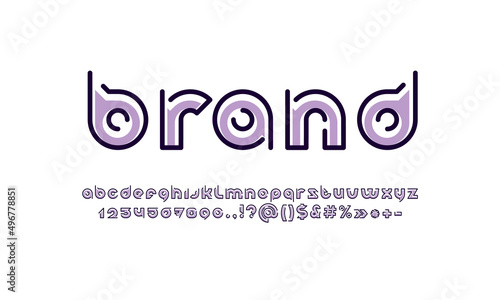 Digital font, rounded modern alphabet, trendy letters from A to Z and numbers from 0 to 9, made with a shift of parts or pieces