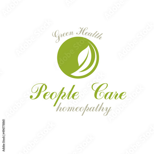 Green leaves isolated on white background. Living in harmony with nature concept, green health idea vector logo.