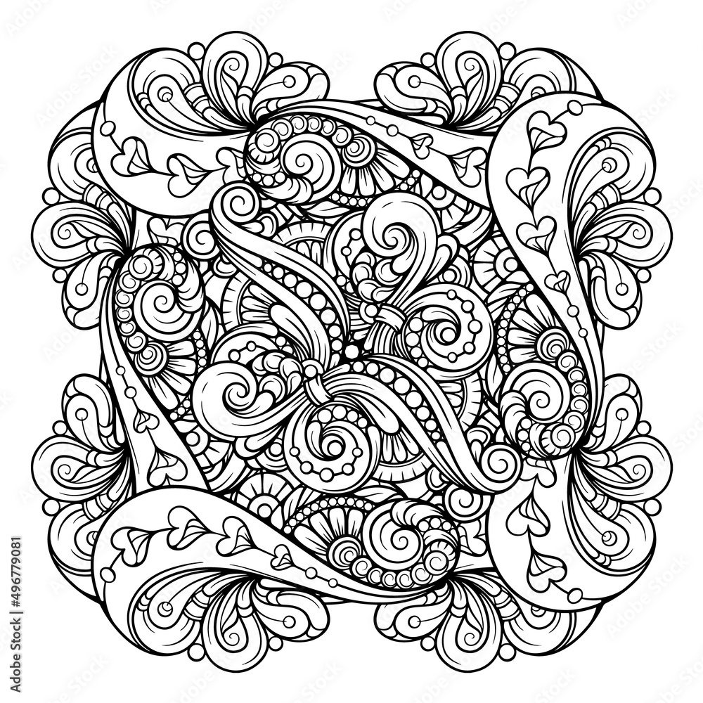 Vector black and white square mandala motif Vector black and white square mandala motif