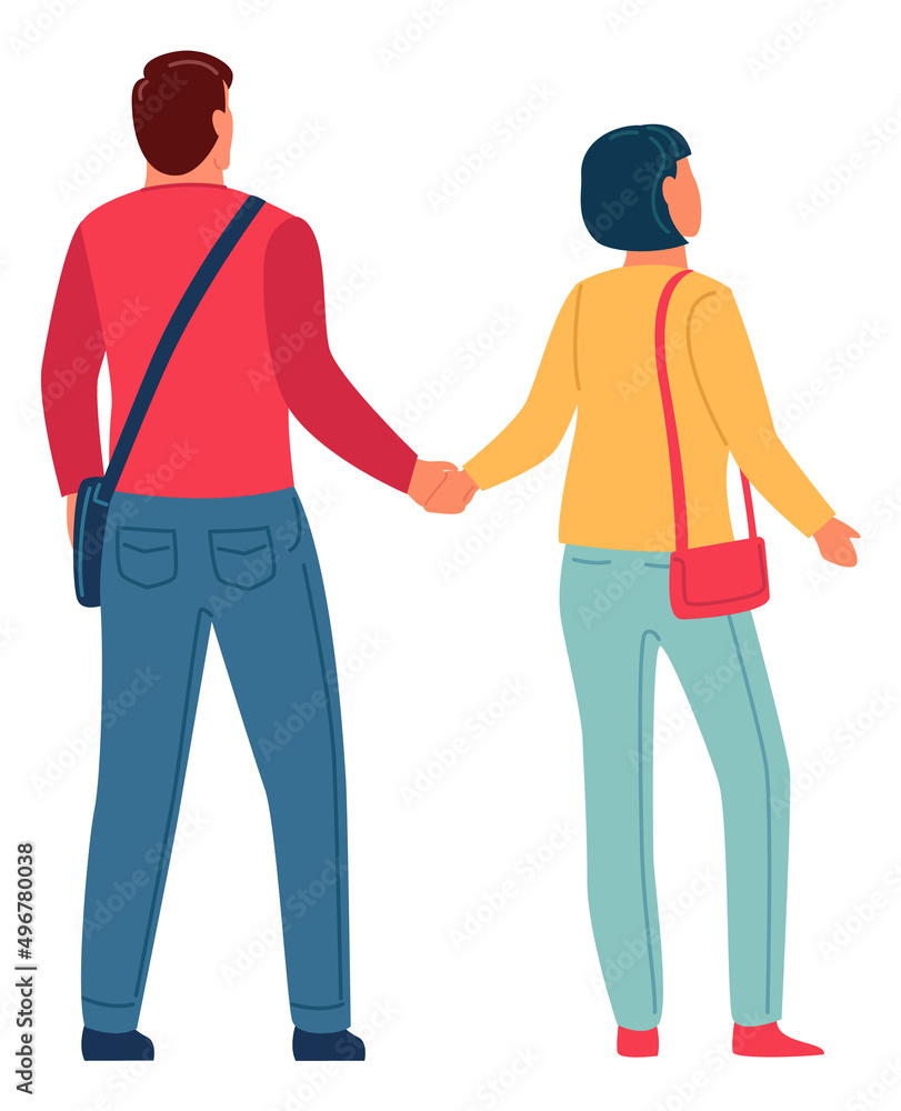 Man and woman holding hands. Happy couple back view Man and woman holding hands. Happy couple back view