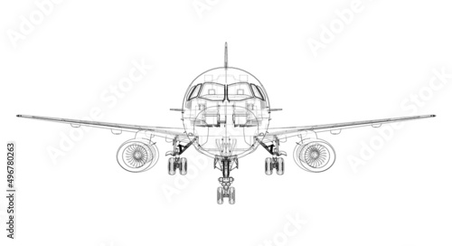 Airplane in wire-frame style. Vector