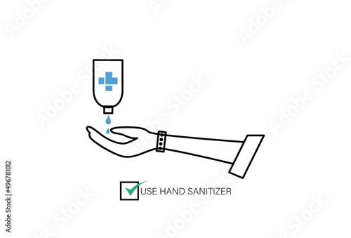 Use hand sanitize icon.Hand Sanitize Dispenser, infection control concept. Sanitize to prevent colds, virus, Corona-virus, flu. Sanitize bottle and keep your hands clean on white background.