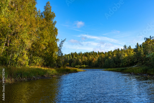 Ladoga Skerries National Park. Beautiful autumn view of Lake Ladoga in the Republic of Karelia.