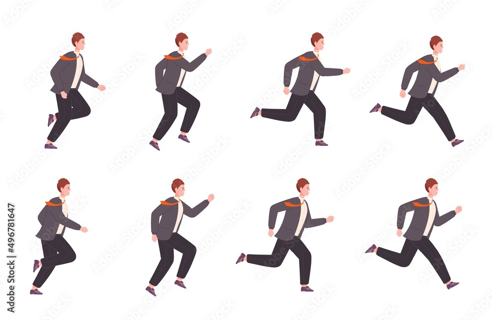 Running businessman animation. Run business character sprite sheet loop  sequence, 2d runner in suit side view cycle movement of office manager  Stock Vector | Adobe Stock