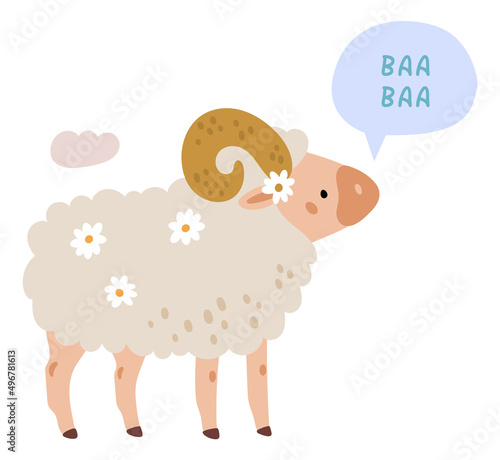 Sheep talking. Farm animal saying sound baa