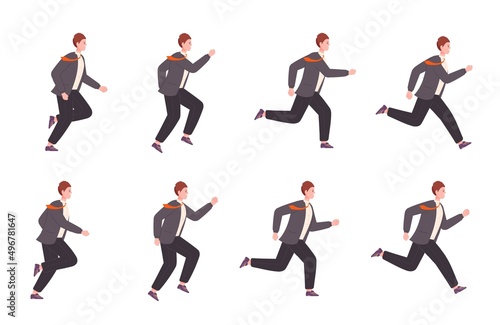 Running businessman animation. Run business character sprite sheet loop sequence  2d runner in suit side view cycle movement of office manager