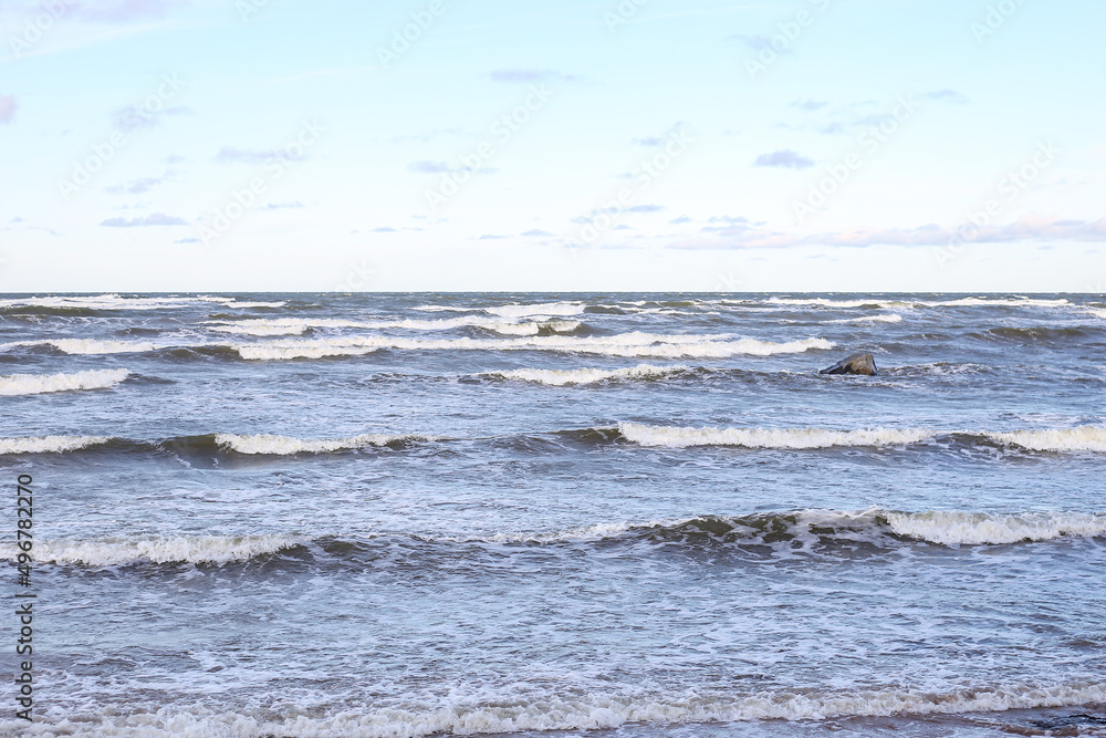 Baltic sea view with many waves forming.