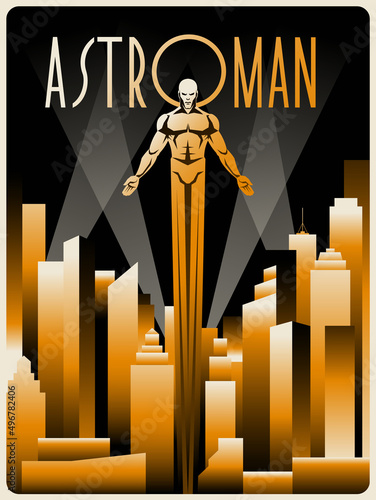 Art Deco Style Golden Sculpture Poster. 1920s-1930s Retro Illustration