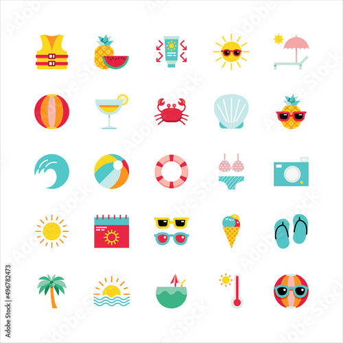 Bundle of summer vibes flat color collection. simple  design vector