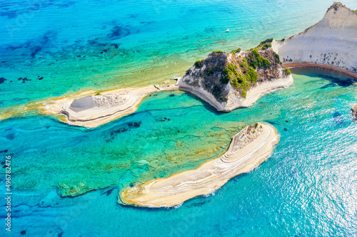 Aerial drone view of cape drastis on Corfu island, Greece