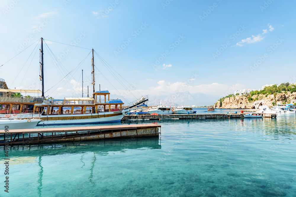 View of Old Antalya Marina in Kaleici of Antalya, Turkey