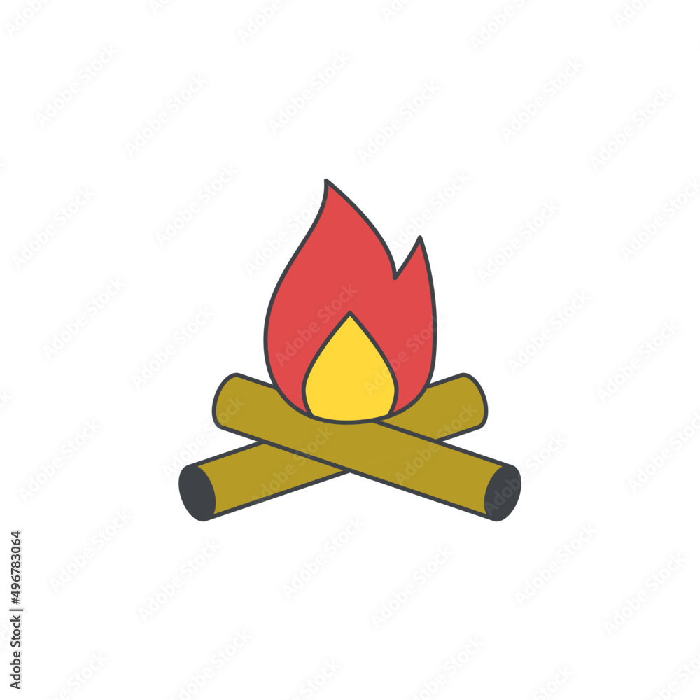 Camping Bonfire icon in color icon, isolated on white background 