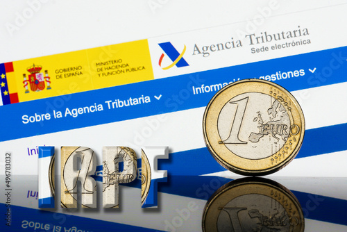 Income Tax Campaign Spain. Euro Coin IRPF Text web Background. Declaracion de la Renta Macro