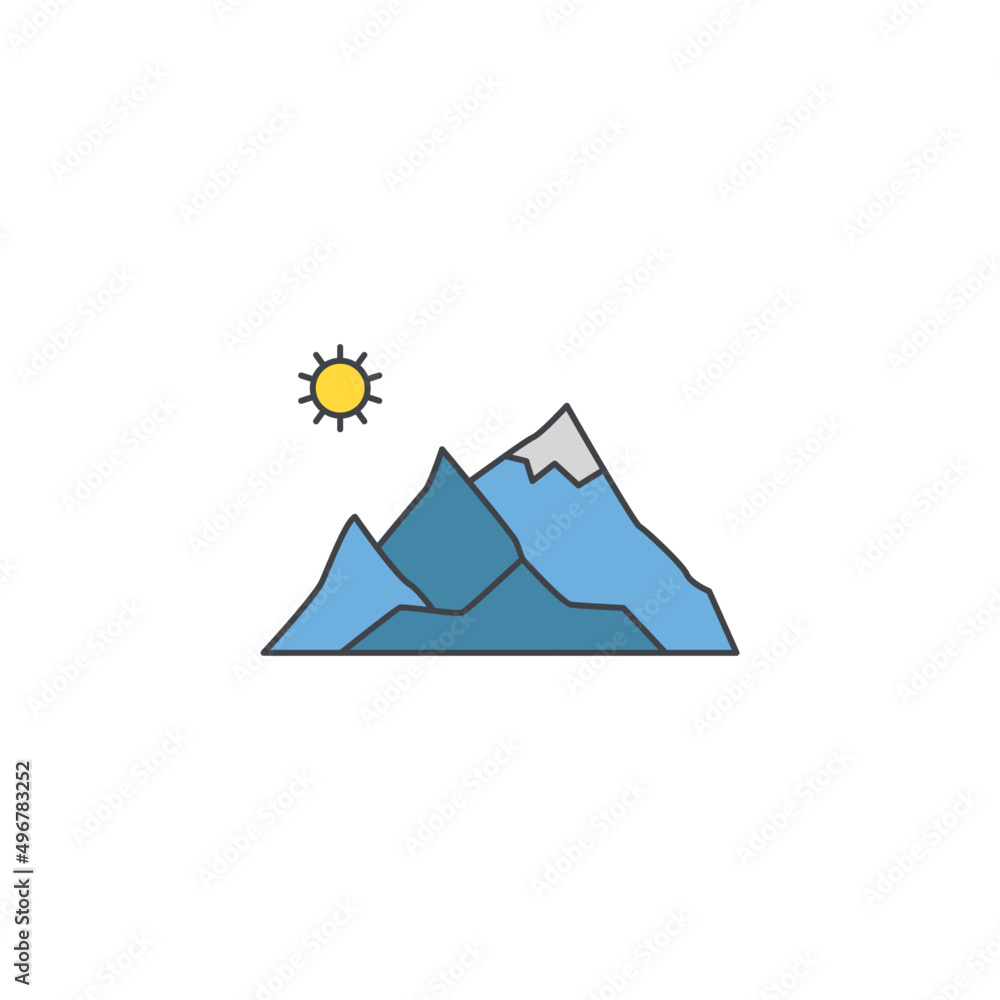 Landscape mountain range icon in color icon, isolated on white background 