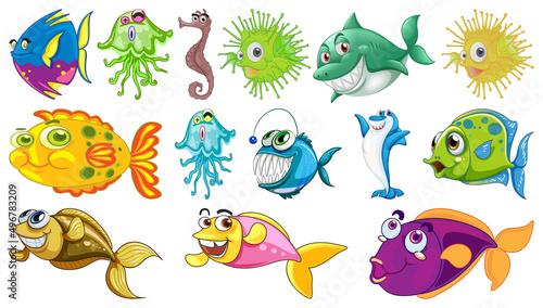 Sea animals cartoon collection