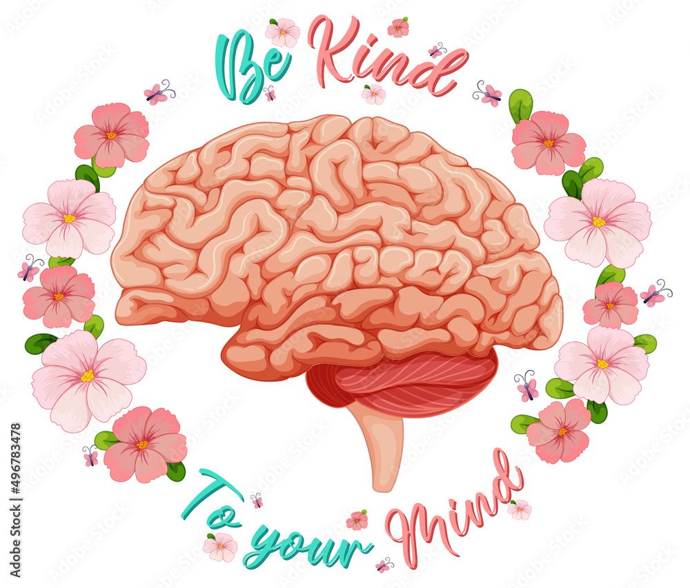 Poster design with human brain and flowers Poster design with human brain and flowers