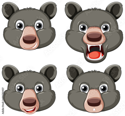 A set of big black brown bear on white background