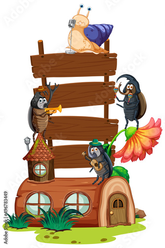 Empty board template with snail and insects