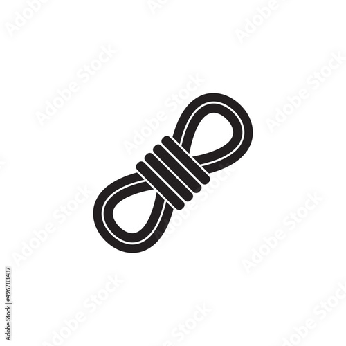 Climbing coil moutaineering icon in black flat glyph, filled style isolated on white background