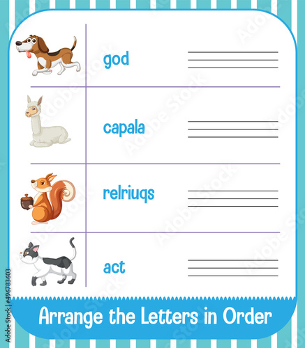 Worksheet design with animals and words