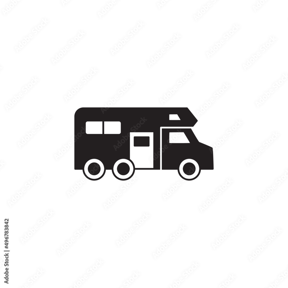 Camper car, camping car icon in black flat glyph, filled style isolated on white background Camper car, camping car icon in black flat glyph, filled style isolated on white background