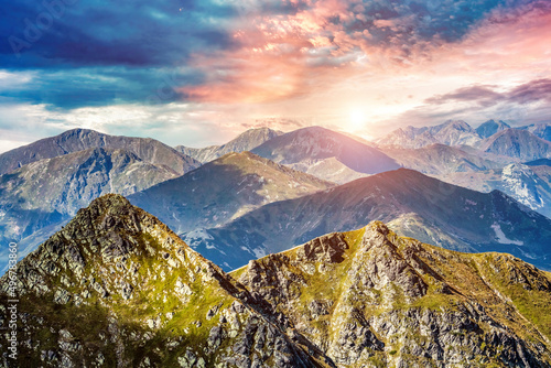 Fototapeta Naklejka Na Ścianę i Meble -  Mountains landcape at sunset. Tatra mountains