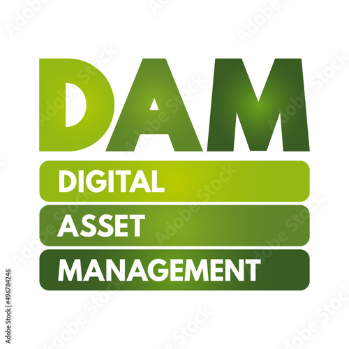 DAM Digital Asset Management - business process and an information management technology, acronym text concept background