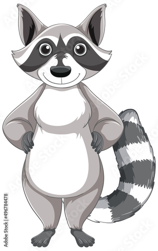 Cute cartoon raccoon standing on white background