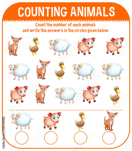 Worksheet design for counting animals