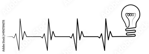 Heart rhythm illustration with lightbulb, heartbeat line vector design to use for healthcare, business, healthy lifestyle, medicine and ekg concept illustration projects.