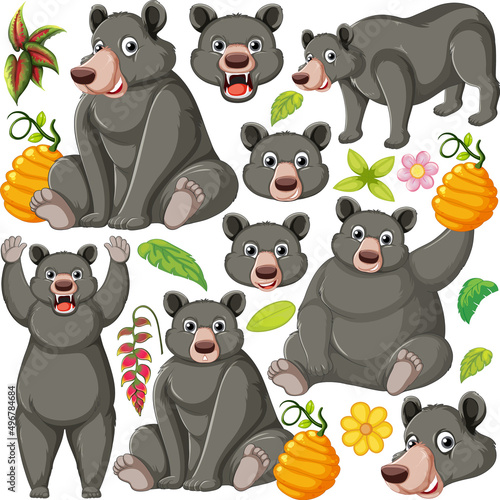 Seamless pattern with cute black bears