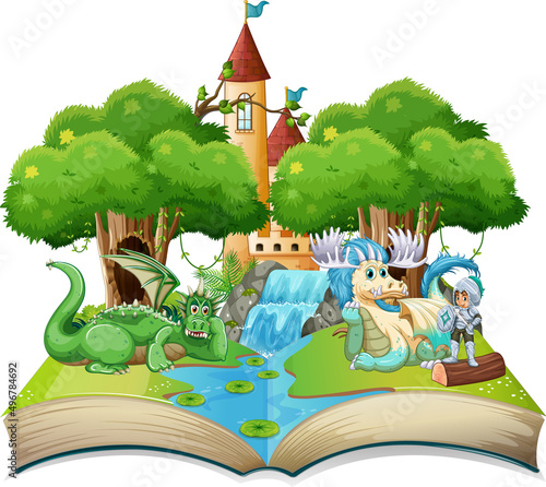 Book with dragon and knigt