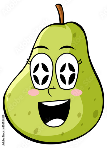 Green pear with happy face
