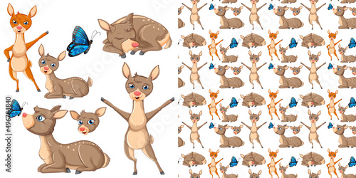 Seamless pattern with cartoon wild animals
