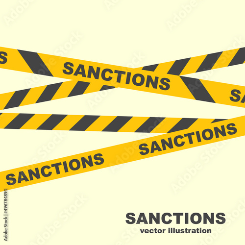 Sanctions yellow ribbon. Ban template. Landing page embargo. Political pressure. Trade restriction and economic restrictions. Financial ban. Template vector flat design.